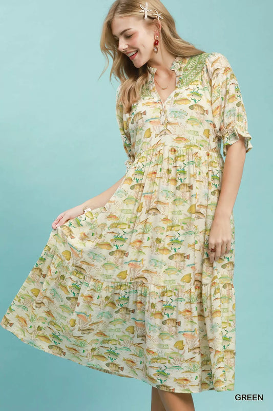 Print Tiered Midi Dress GREEN 243b8823-3634-4c40-acc0-279330f321f0-Max-Origin