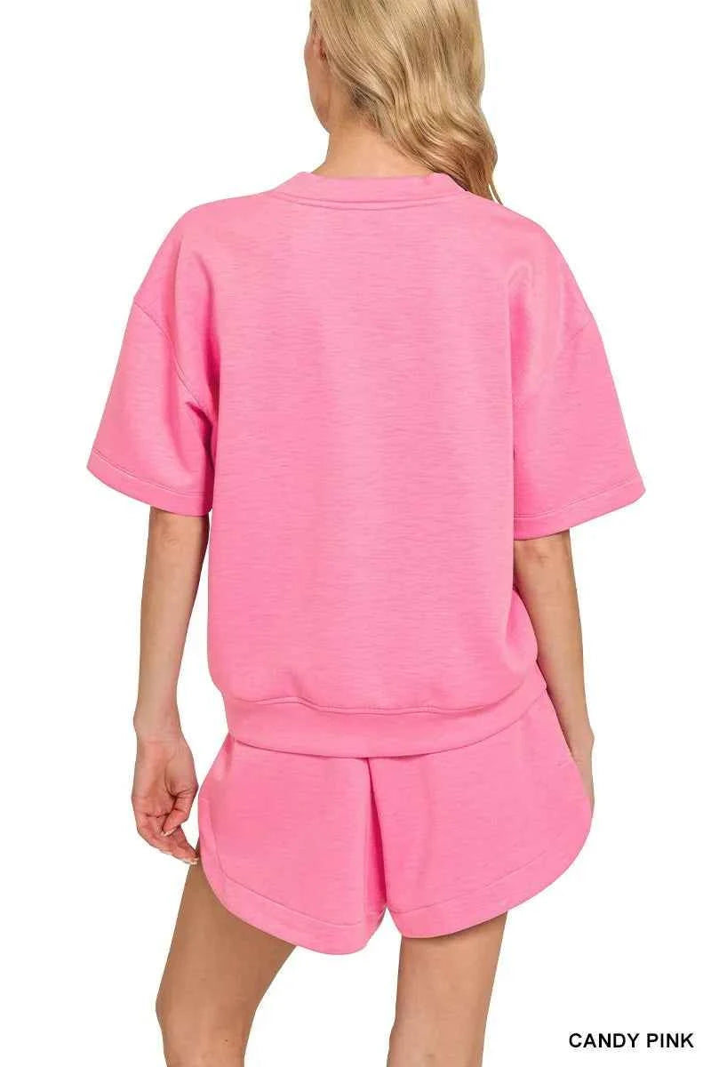 Zenana Scuba Short Sleeve Top & Shorts Set 243e432b62e443309ea6f08a822e006d-Max-Origin