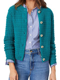 Textured Knit Button-Front Cardigan Peacock Blue 2440246499404a38a6f358a205380cfe-Max-Origin