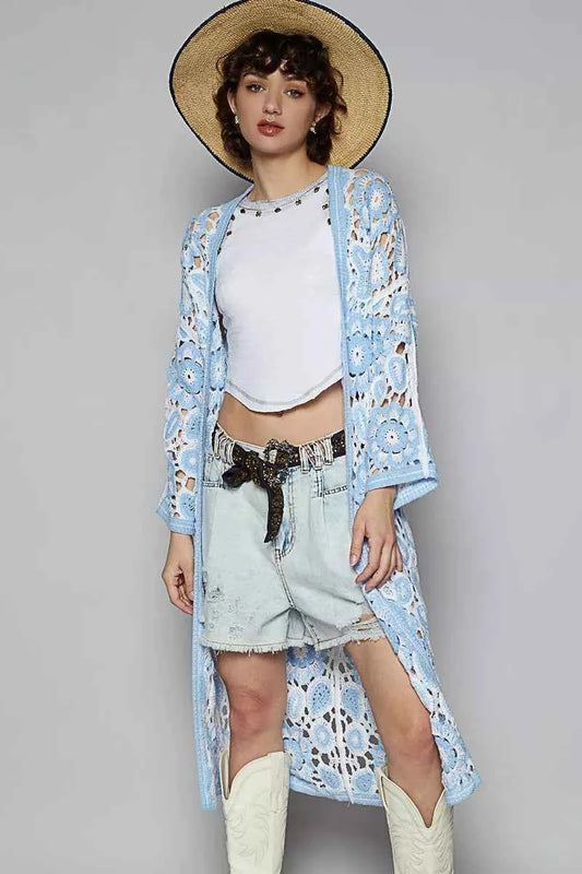 POL Open Front Crochet Cardigan with Knit Weave Patterns Blue One Size 2443207f-3c84-43a7-8d09-bc48cdc3d7c7-Max-Origin