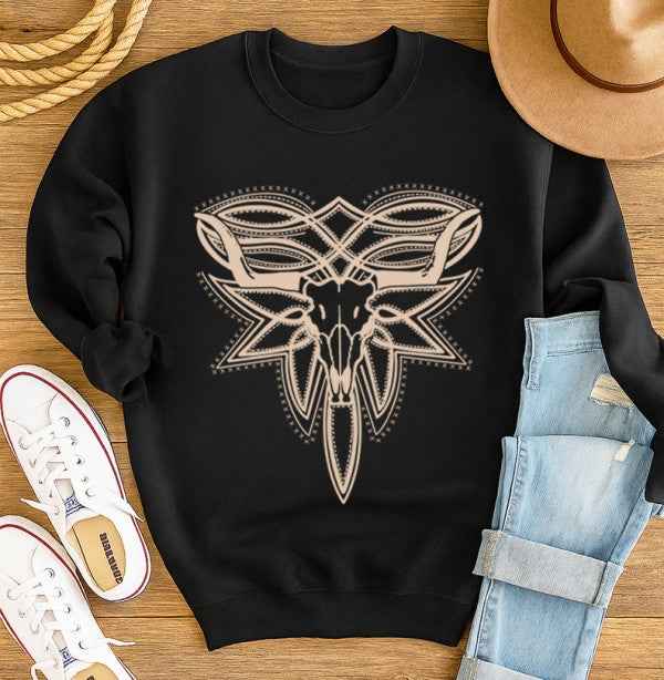 Western Skull & Boot Stitch Graphic Sweatshirt BLACK 24515027_6463df53-ea2c-4d9d-aa42-7c0f0a3de347