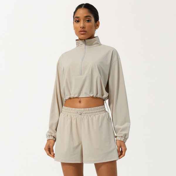 Well-in Vogue Momentum Half-Zip Shorts Set Khaki 24530330_bc6125b2-b4f4-49d0-a740-710b9ce3f787