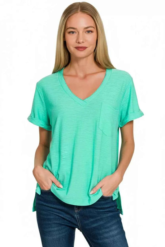 Slub Rolled Short Sleeve V-Neck Tee 245467d8-01fc-4709-bc0c-2e0cfbd421a8-Max-Origin