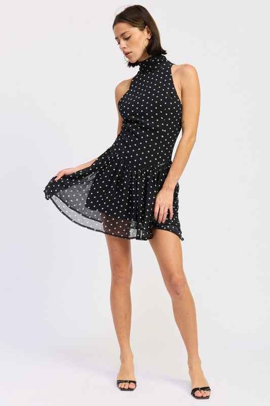 SLEEVELESS HIGH NECK MINI DRESS WITH POLKA DOTS 24570903_1670fbf8-686d-4ecc-a85f-ca569920a620