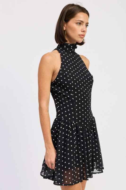 SLEEVELESS HIGH NECK MINI DRESS WITH POLKA DOTS 24570903_832b2bdc-7310-475c-a9aa-bab584e74ed7