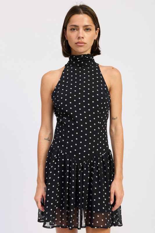 SLEEVELESS HIGH NECK MINI DRESS WITH POLKA DOTS BLACK POLKA DOT 24570903_986d759f-5cbe-469c-b677-2ab50cbde782