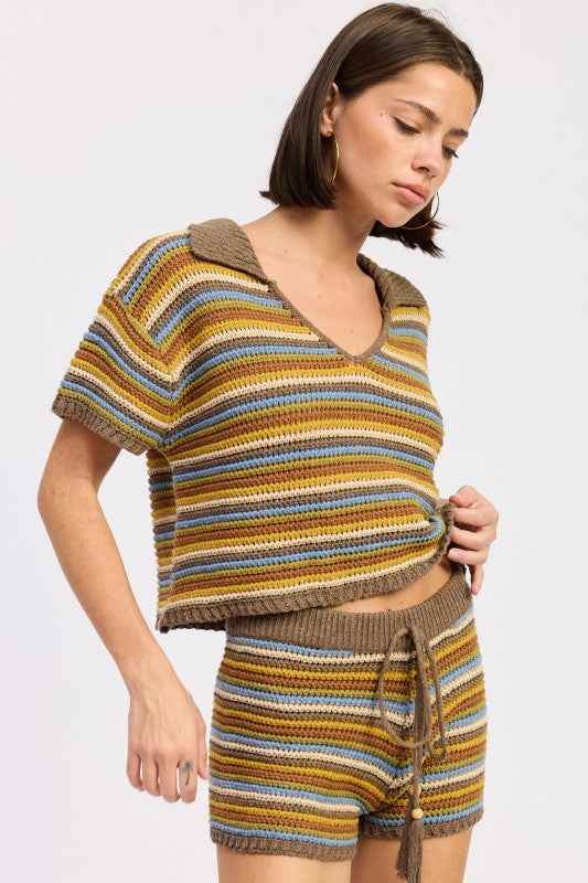 STRIPED CROCHET KNITTED COLLARED TOP 24571085_00eec8a7-4b4c-49e2-9cdc-6a81f808caf8