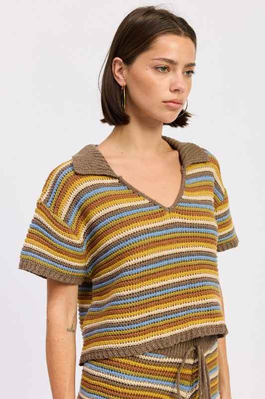 STRIPED CROCHET KNITTED COLLARED TOP 24571085_379e8336-4dde-4c28-8ffc-97d3f930b338