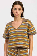 STRIPED CROCHET KNITTED COLLARED TOP BROWN MULTI 24571085_e7a6c8ba-ff73-49e2-9463-794b8be309e3