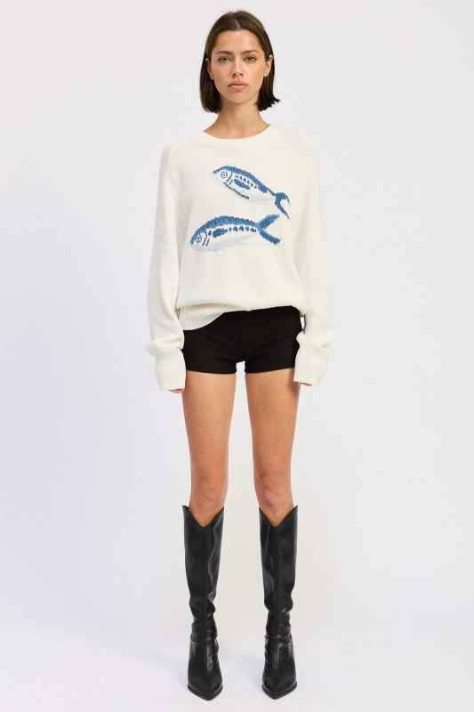 LONG SLEEVE KNITTED GRAPIC SARDINE SWEATER 24576864_07c17d1d-6a73-4518-96c7-682273a23940