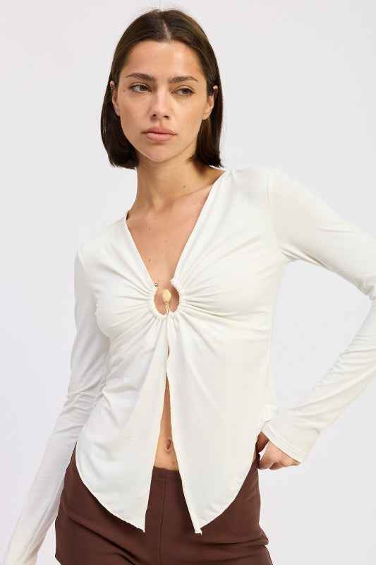 LONG SLEEVE FRONT RING RUCHED TOP IVORY 24577142_2ebee5db-4386-47ba-9493-9853aff28c84
