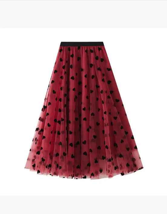 Heart Print Tulle Midi Skirt 24606258_8aaf2b71-65d6-453e-9559-d9b39168fc2b