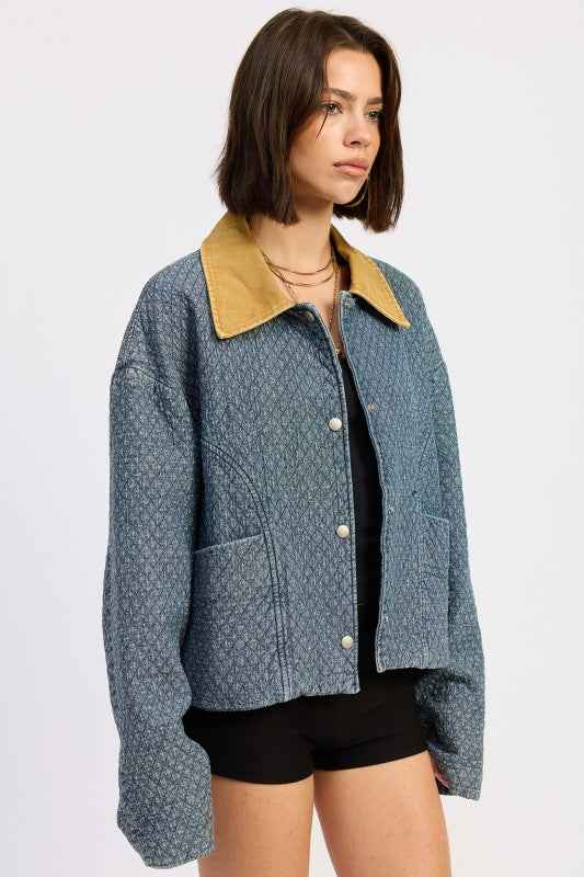 WOOL TWEED SNAP JACKET WITH CONTRASTED COLLAR 24610715_5cac55ff-f2f6-4221-a8a7-2b8ce39548c4