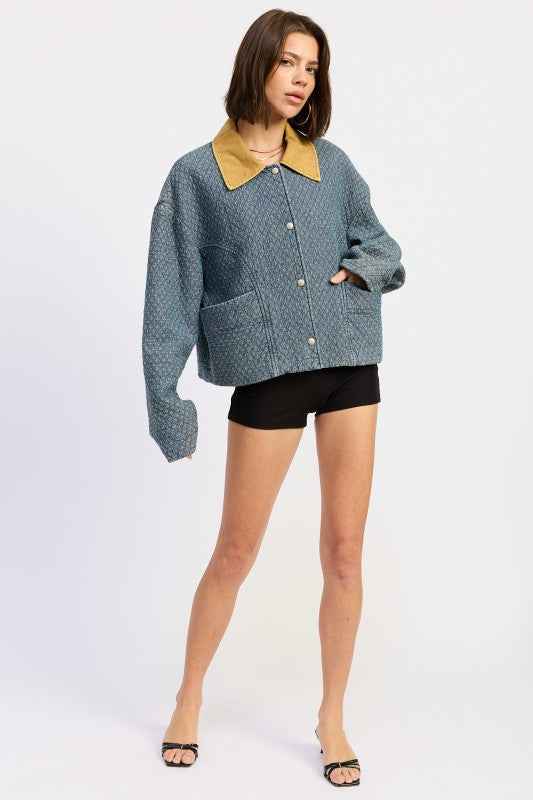 WOOL TWEED SNAP JACKET WITH CONTRASTED COLLAR 24610715_6b6dc944-1090-46c2-a507-a9839f2c71c0