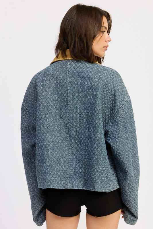 WOOL TWEED SNAP JACKET WITH CONTRASTED COLLAR 24610715_cd2c8858-e840-4671-a93d-c51dbc6a354f