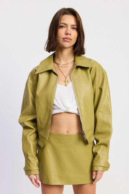 Cropped jacket with collar and zipper CHARTREUSE 24610716_838dfc20-b986-42d3-adb6-fb72e362232f