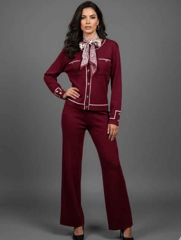 Knit Tailored Ensemble Cardigan & Wide Leg Pants burgundy 24650925_10edaf4a-0d30-414f-b2e6-c7a89d3936ce