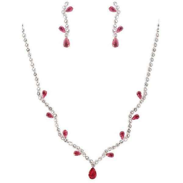 Blooming Flower Bud Cubic Zirconia Necklace Set Silver-Red One 24661797_5f47c76d-11cf-466b-9ff4-9a220fda26ed