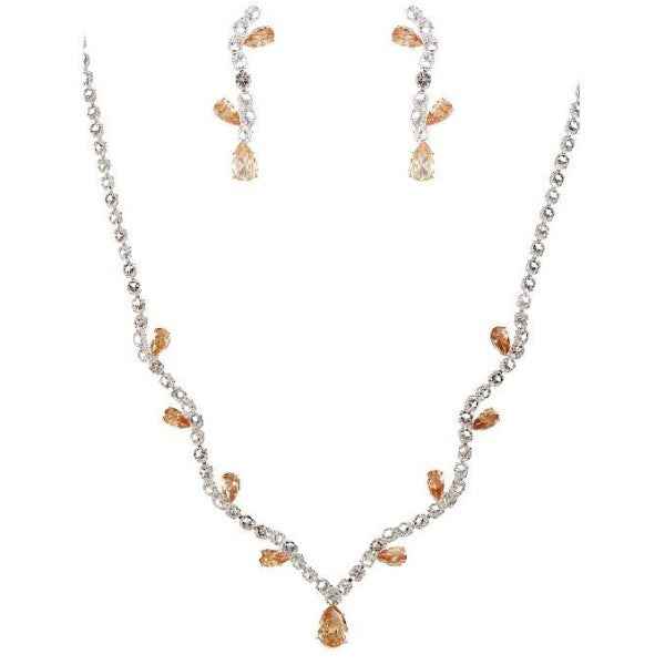 Blooming Flower Bud Cubic Zirconia Necklace Set SILVER-PEACH One 24661797_b0e23935-5496-469f-8aa7-22af383ca21d