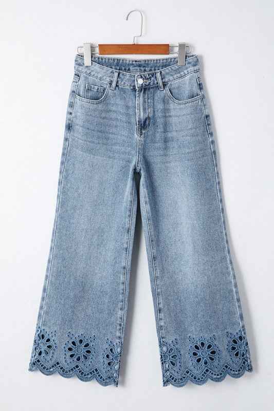 Solid Denim Embroidered Wide Leg Jeans 24669888-611f-49f6-aaee-a59c4fac1292
