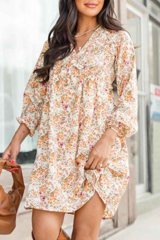 Boho V Neck Empire Waist Long Sleeve Mini Dress Yellow 24671823_4602150c-48a8-4a7b-8e6a-c7fcced3feca