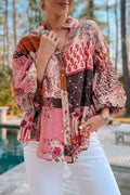 Red Boho Geometric Mixed Print Bubble Sleeve Shirt Red 24671836_c8d21f1a-8e24-4c57-a85e-ed3ab92e4cf5