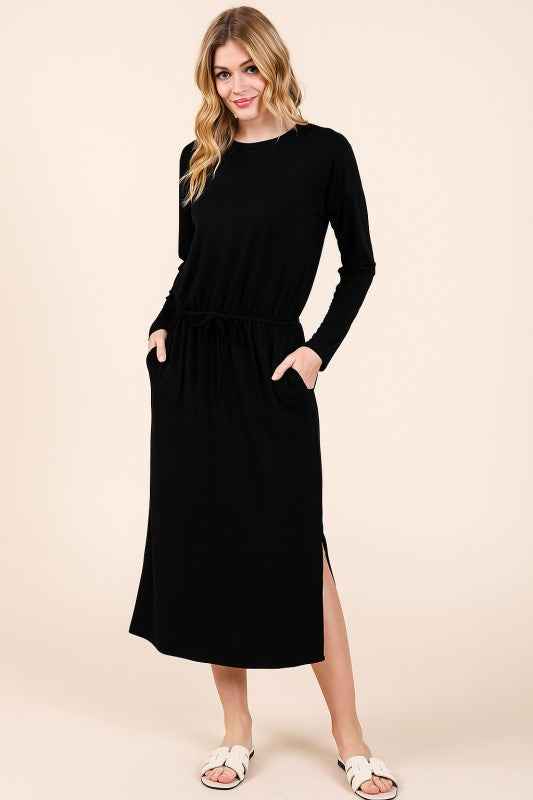 French Terry Midi Skirt with Slit w Pockets BLACK 24685192_70f22dc8-1e15-462d-8bb7-aca34caf06b5