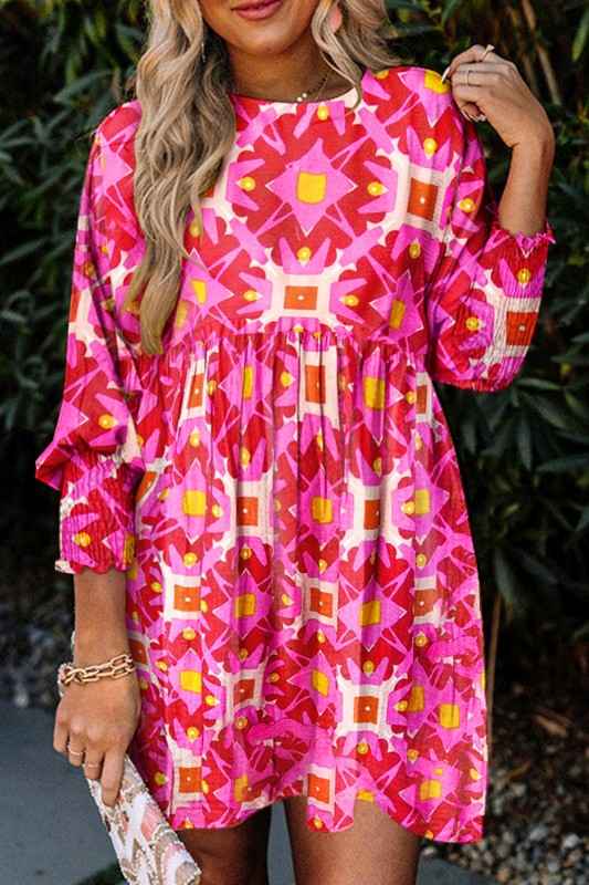 Geometric Print Smocked Long Sleeve Mini Dress 24685589_5116e988-cb1e-418f-92dd-7b714c070f5f