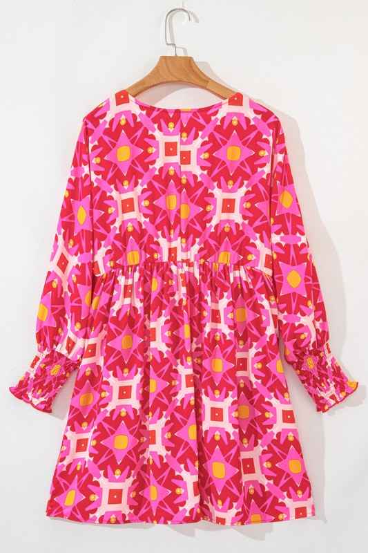 Geometric Print Smocked Long Sleeve Mini Dress 24685589_55c8855d-43fe-46f6-99be-a63b4bd3285c