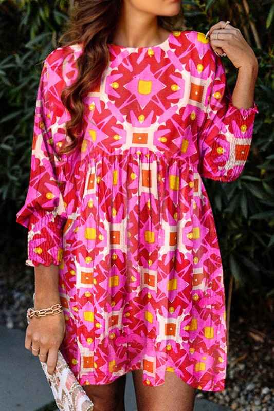 Geometric Print Smocked Long Sleeve Mini Dress 24685589_585e9576-3c74-425c-9aa4-c03480fc04fe