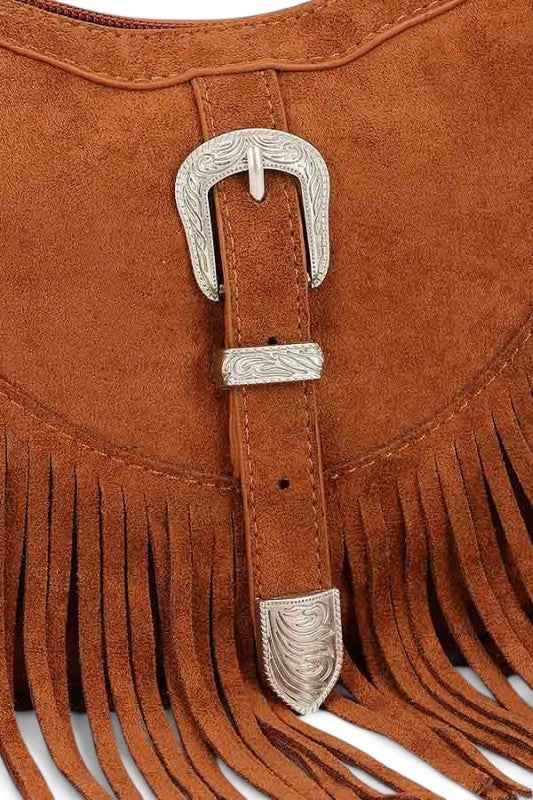 Western Buckle Faux Suede Fringe Bag 24694649_45f2239d-e339-4407-9423-b336e904fecb