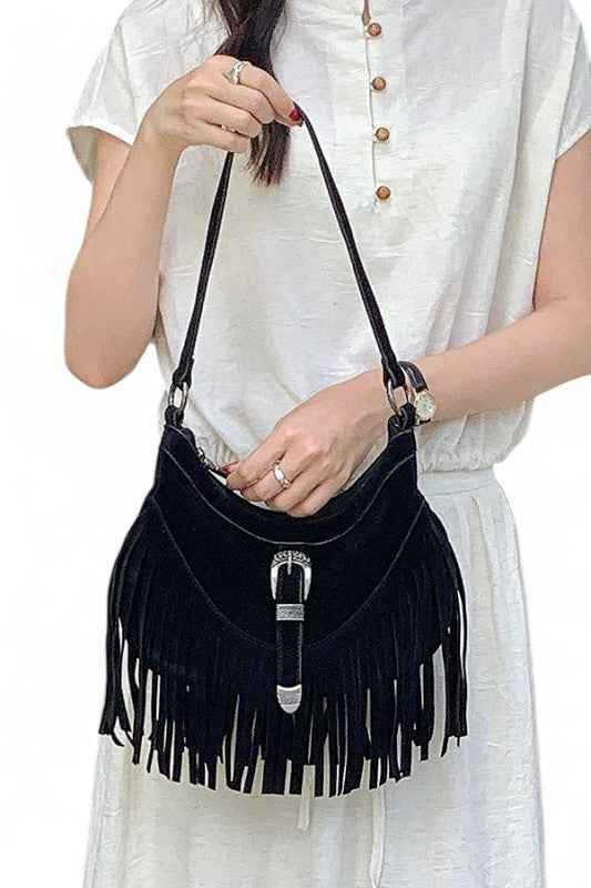 Western Buckle Faux Suede Fringe Bag 24694649_879f1015-32d4-48e7-915e-deee00537887