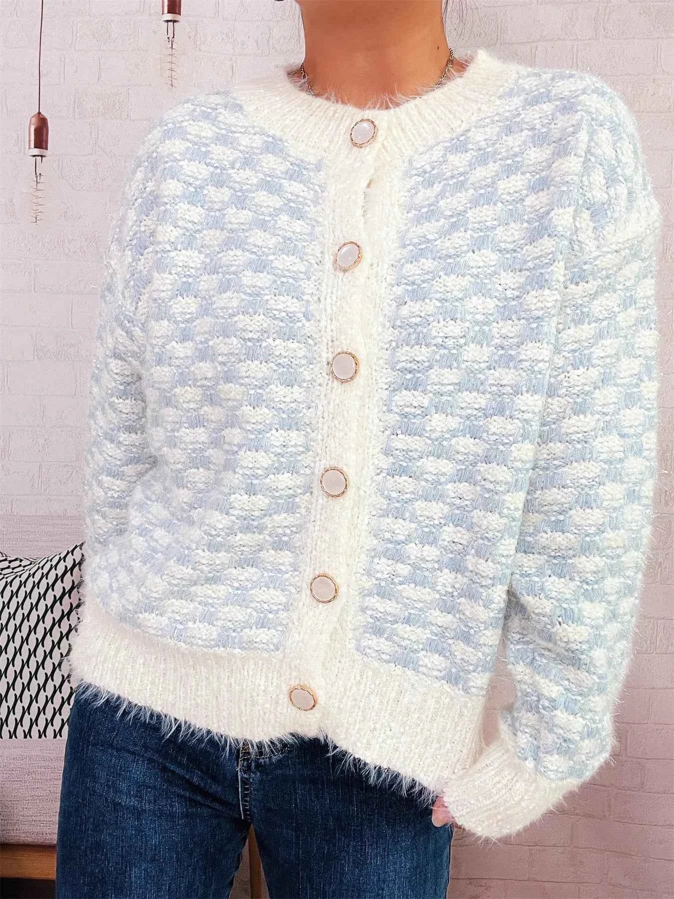 Fluffy Textured Button-Up Cardigan 246a858a46ce4c048ecd934903b52406-Max-Origin