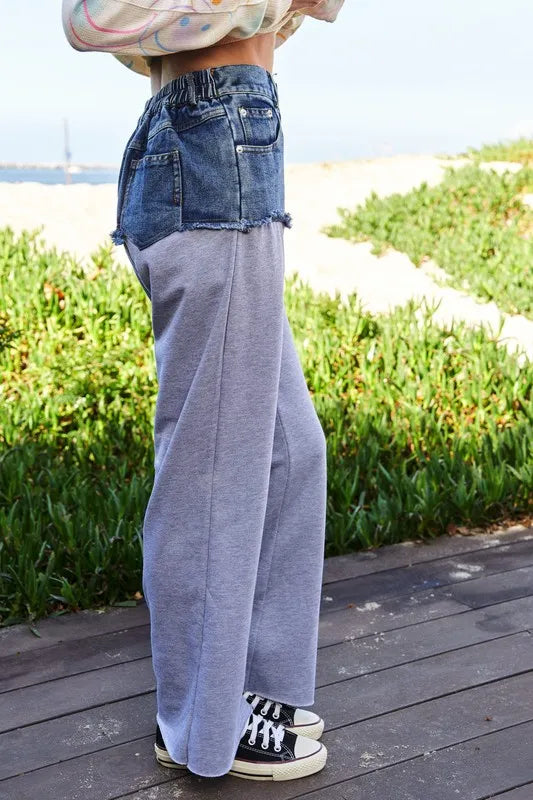 Raw Hem Denim Patchwork Wide Leg Pants 246c4927-0668-43f6-8b01-2ab8bfaef06b-Max