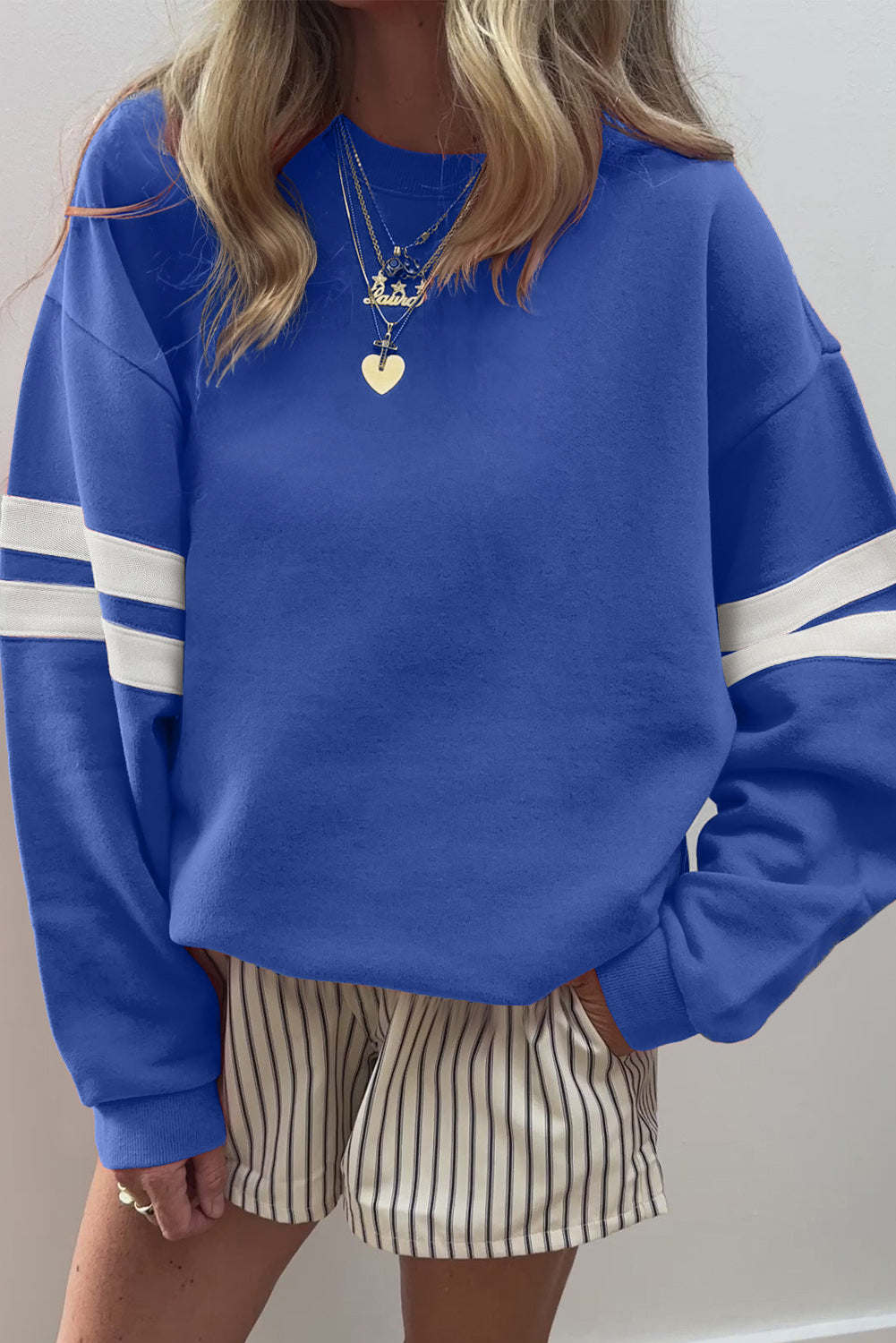 White Preppy Striped Sleeve Loose Sweatshirt 24738e290c8969cb
