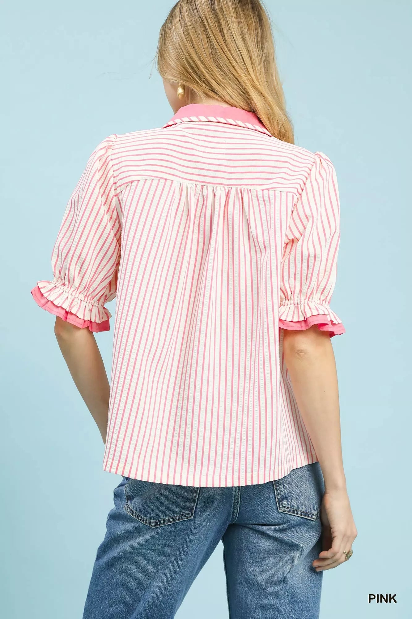 Umgee Seersucker Stripe Ruffle Sleeve Top 24764de5-7efb-412b-a464-76324e5a3b38-Max-Origin