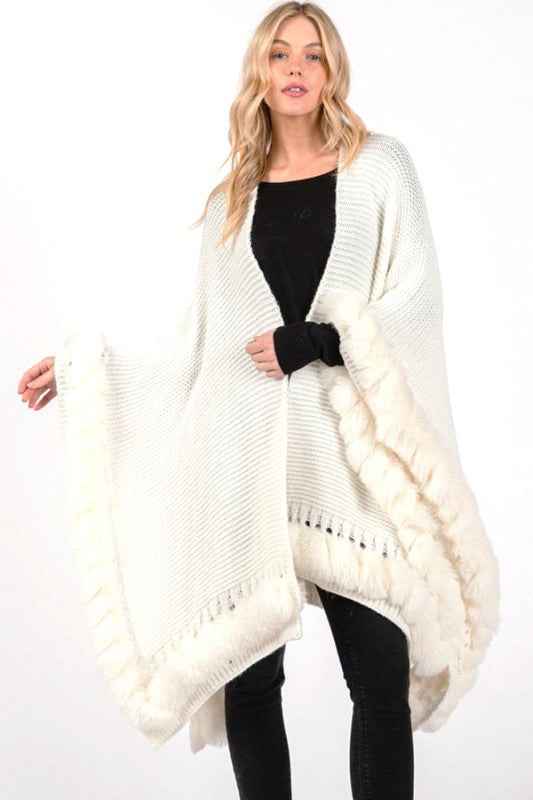Faux Fur Trim Winter Cape Cardigan Ivory O S 24773030_82661b68-ba6d-490b-8e55-0018bf034726