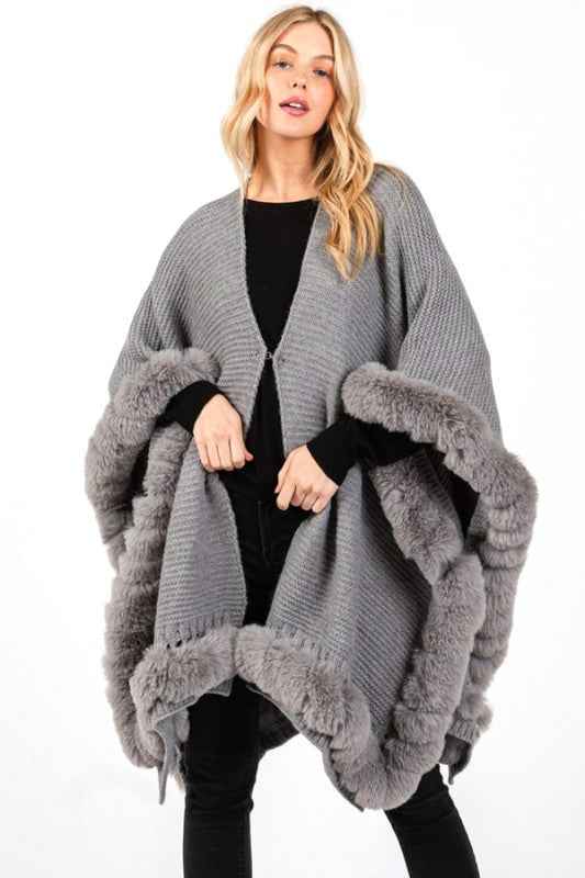 Faux Fur Trim Winter Cape Cardigan Grey O S 24773030_ad38d443-4a92-4049-a233-add82ae92c02