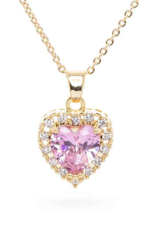 Cubic Zirconia Pink Heart Pendant Necklace GOLD PINK O S 24776450_845853b0-4865-43a3-9eef-7470d37e93eb