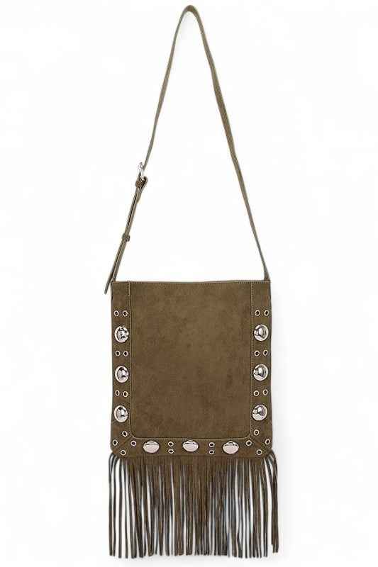 Metal Studs Fringe Faux Suede Crossbody Bag OLIVE O S 24780617_1916c28c-2323-42ce-8c52-00cfe1a3e9e3