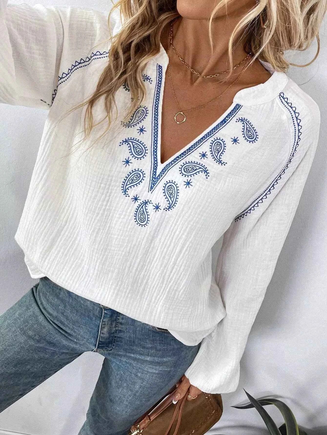 Paisley Notched Balloon Sleeve Blouse 247e70b5-3ecd-4732-8e33-8575e556a557-Max-Origin