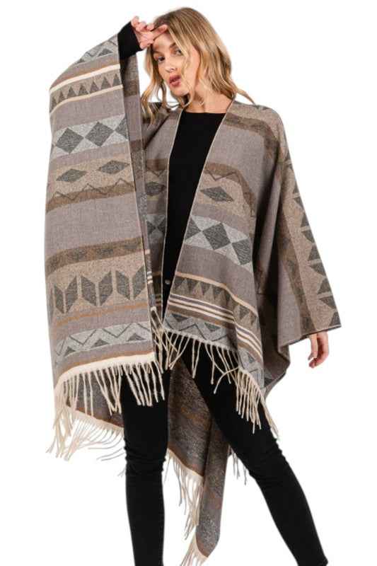 Aztec Pattern Fringe Ruana Cardigan Warp Scarf 24810351_39d9a616-d282-4188-8e25-13cfa80dbc7f