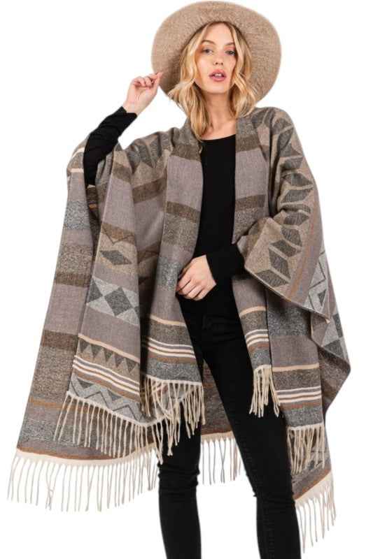 Aztec Pattern Fringe Ruana Cardigan Warp Scarf 24810351_9256865c-7655-4414-804e-586b53386a24