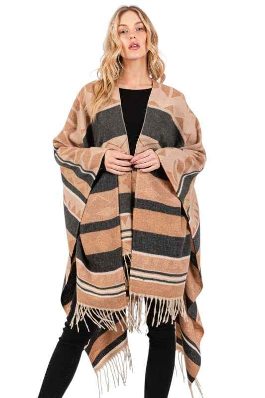 Aztec Pattern Fringe Ruana Cardigan Warp Scarf Black O S 24810351_a91e43a2-238a-45d5-a5e7-925e85adf842