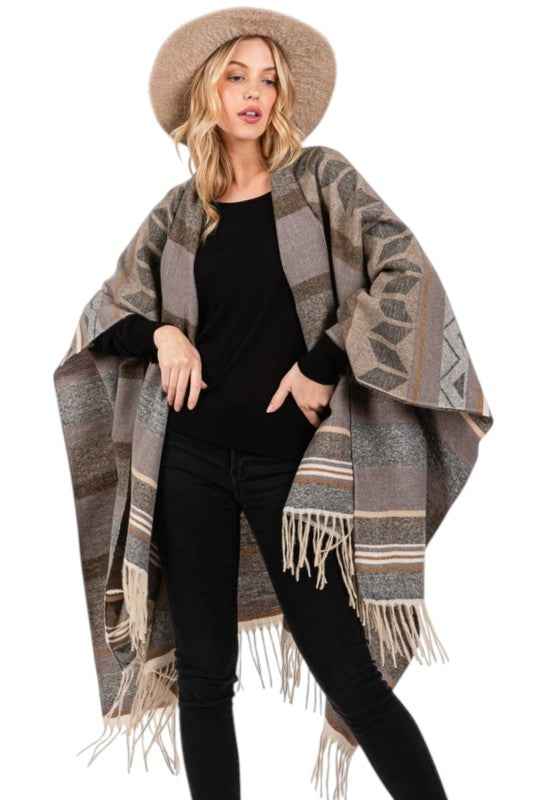 Aztec Pattern Fringe Ruana Cardigan Warp Scarf Grey O S 24810351_cbd200a9-1c98-45c1-8b4a-4899c3dba580