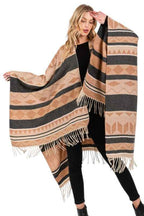 Aztec Pattern Fringe Ruana Cardigan Warp Scarf 24810351_e1f8286a-132b-421d-aeae-a1c63419de2e