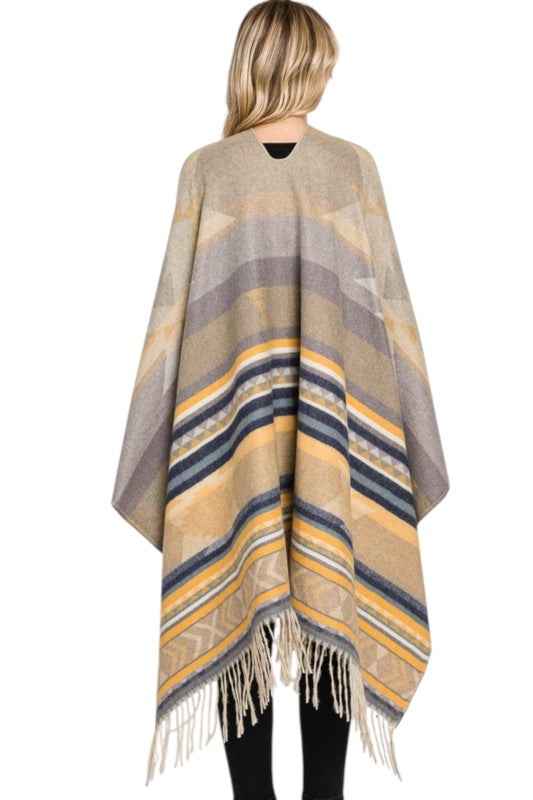 Aztec Stripe Pattern Fringe Ruana Cardigan Scarf 24810385_2e853f4b-1060-4602-864c-e22825fce983