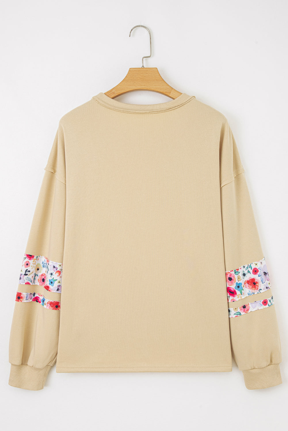 Wisteria Flower Applique Patchwork Drop Sleeve Pullover Sweatshirt 24836416b93725d3