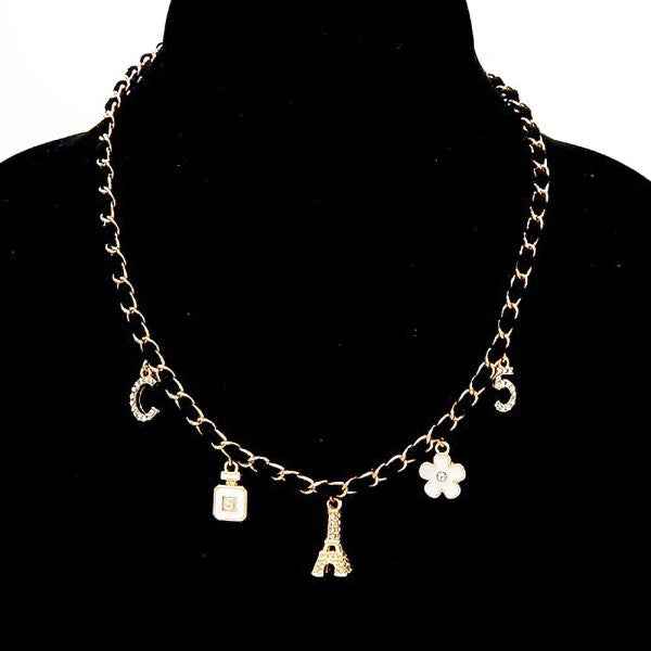 Perfume Eiffel Flower 5 Velvet Chain Necklace Gold-White One 24851715_330b6226-7445-48a1-8fc9-daa87bb1b0d1