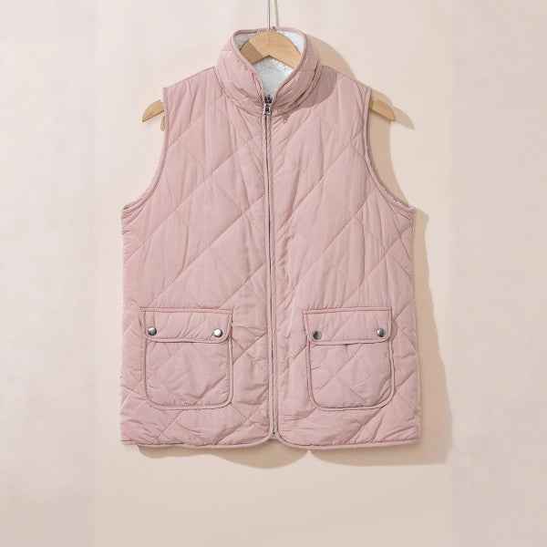 Pink Fleece Lined Quilted Vest Coats 24864037_11bded83-713c-4a69-870e-26bb1ed1a1e0